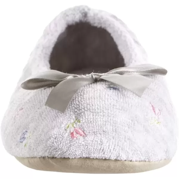 imageisotoner Womens Embroidered Terry Ballerina SlippersHeather Grey Soft Tie Bow