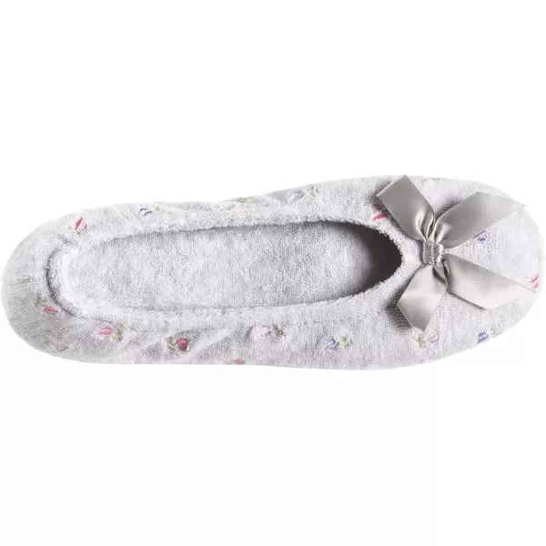 imageisotoner Womens Embroidered Terry Ballerina SlippersHeather Grey Soft Tie Bow
