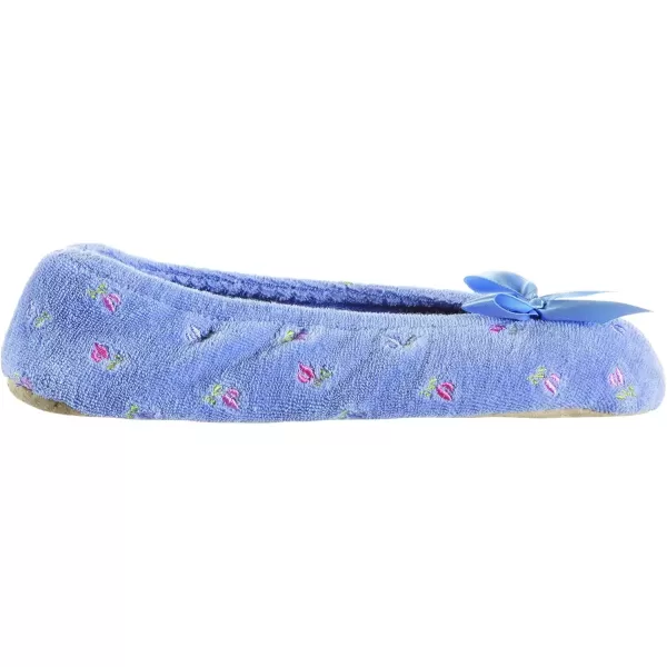 imageisotoner Womens Embroidered Terry Ballerina SlippersPeriwinkle Soft Tie Bow