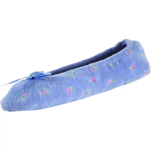 imageisotoner Womens Embroidered Terry Ballerina SlippersPeriwinkle Soft Tie Bow