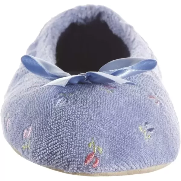 imageisotoner Womens Embroidered Terry Ballerina SlippersPeriwinkle Soft Tie Bow