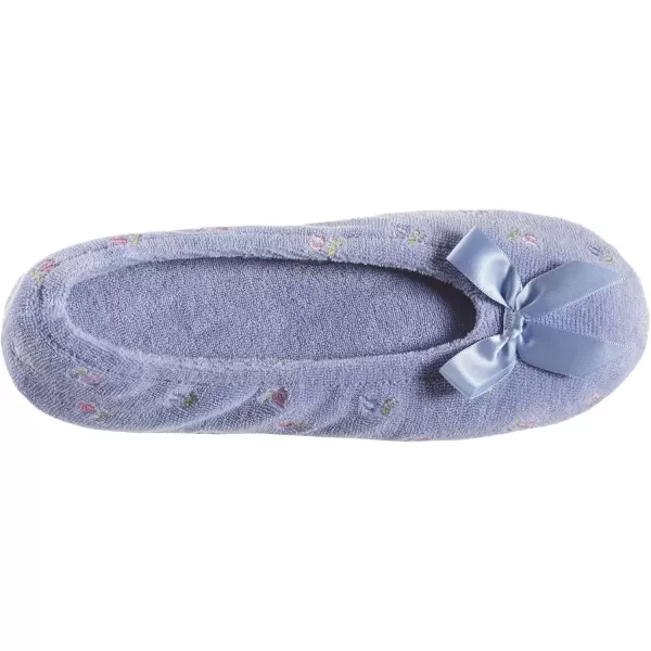 imageisotoner Womens Embroidered Terry Ballerina SlippersPeriwinkle Soft Tie Bow