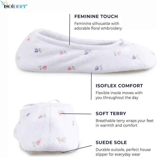 imageisotoner Womens Embroidered Terry Ballerina SlippersWhite Ribbon Bow