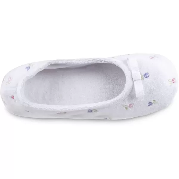 imageisotoner Womens Embroidered Terry Ballerina SlippersWhite Ribbon Bow