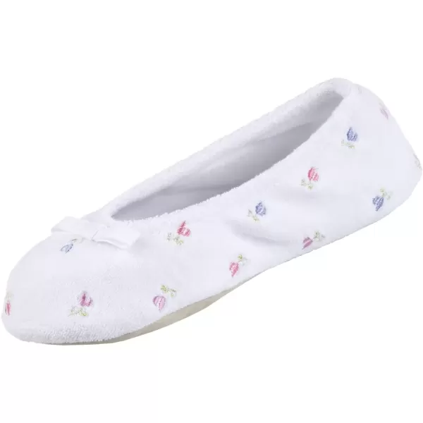 imageisotoner Womens Embroidered Terry Ballerina SlippersWhite Ribbon Bow
