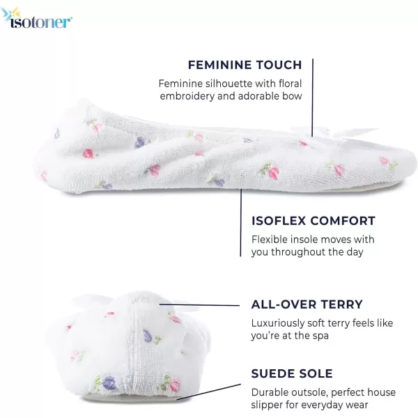 imageisotoner Womens Embroidered Terry Ballerina SlippersWhite Soft Tie Bow