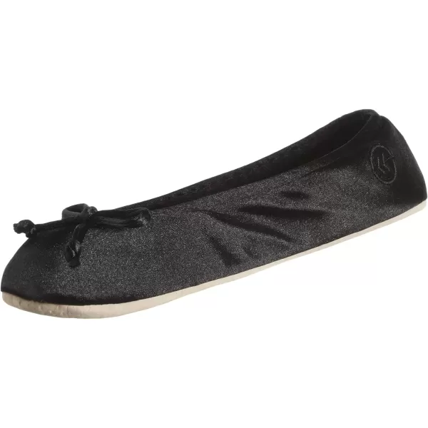 imageisotoner Womens Satin Ballerina Slippers with Classic Ribbon Or Soft Tie Bow and Suede SoleBlack Soft Tie Bow