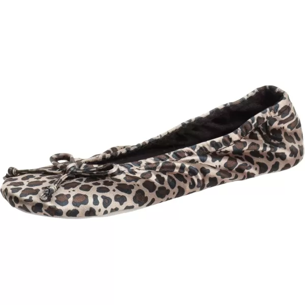 imageisotoner Womens Satin Ballerina Slippers with Classic Ribbon Or Soft Tie Bow and Suede SoleCheetah Soft Tie Bow