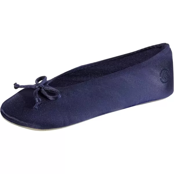 imageisotoner Womens Satin Ballerina Slippers with Classic Ribbon Or Soft Tie Bow and Suede SoleNavy Blue Soft Tie Bow