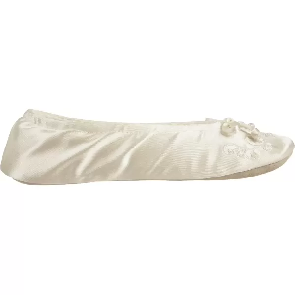imageisotoner Womens Satin Ballerina Slippers with Embroidered PearlIvory