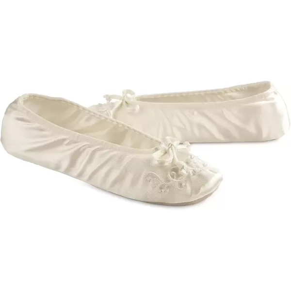 imageisotoner Womens Satin Ballerina Slippers with Embroidered PearlIvory