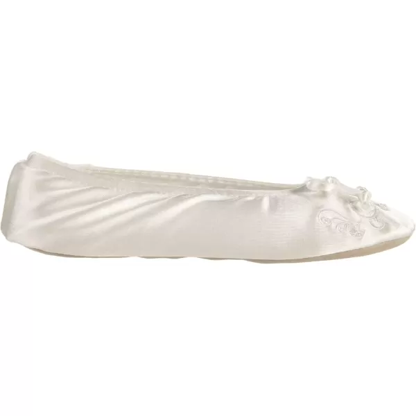 imageisotoner Womens Satin Ballerina Slippers with Embroidered PearlWhite