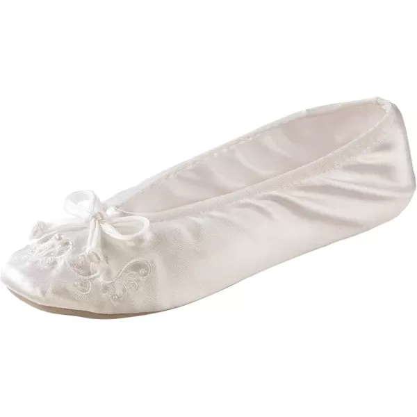 imageisotoner Womens Satin Ballerina Slippers with Embroidered PearlWhite