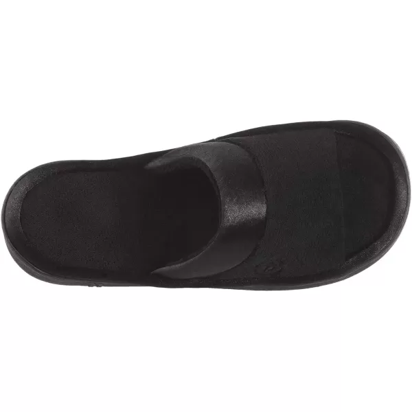imageisotoner Womens Soft Microterry Wider Width Slide Slippers with Satin Trim and Comfort FootbedBlack