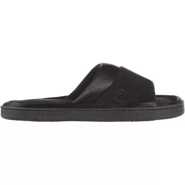 imageisotoner Womens Soft Microterry Wider Width Slide Slippers with Satin Trim and Comfort FootbedBlack