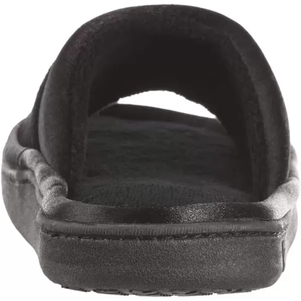 imageisotoner Womens Soft Microterry Wider Width Slide Slippers with Satin Trim and Comfort FootbedBlack
