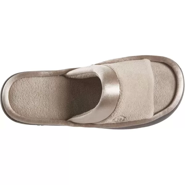 imageisotoner Womens Soft Microterry Wider Width Slide Slippers with Satin Trim and Comfort FootbedStone