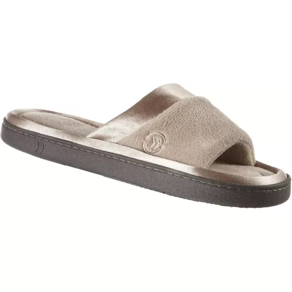 imageisotoner Womens Soft Microterry Wider Width Slide Slippers with Satin Trim and Comfort FootbedStone