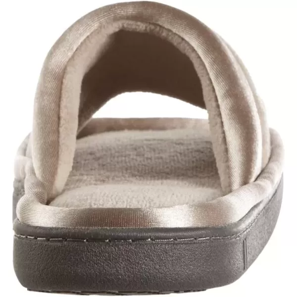 imageisotoner Womens Soft Microterry Wider Width Slide Slippers with Satin Trim and Comfort FootbedStone