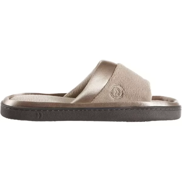 imageisotoner Womens Soft Microterry Wider Width Slide Slippers with Satin Trim and Comfort FootbedStone