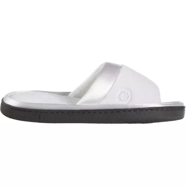 imageisotoner Womens Soft Microterry Wider Width Slide Slippers with Satin Trim and Comfort FootbedWhite