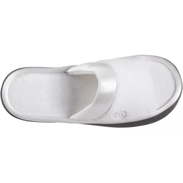 imageisotoner Womens Soft Microterry Wider Width Slide Slippers with Satin Trim and Comfort FootbedWhite