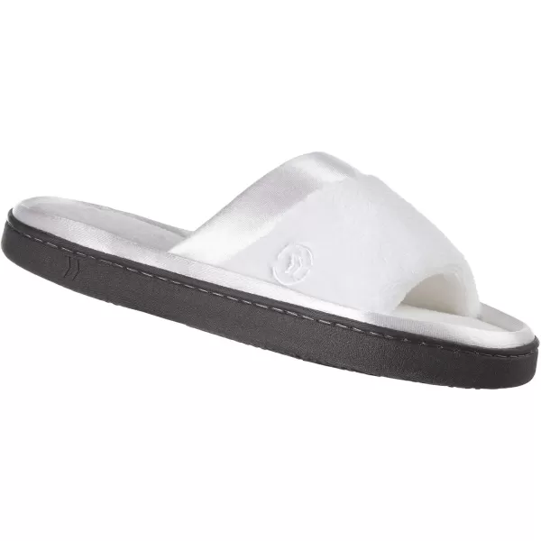 imageisotoner Womens Soft Microterry Wider Width Slide Slippers with Satin Trim and Comfort FootbedWhite