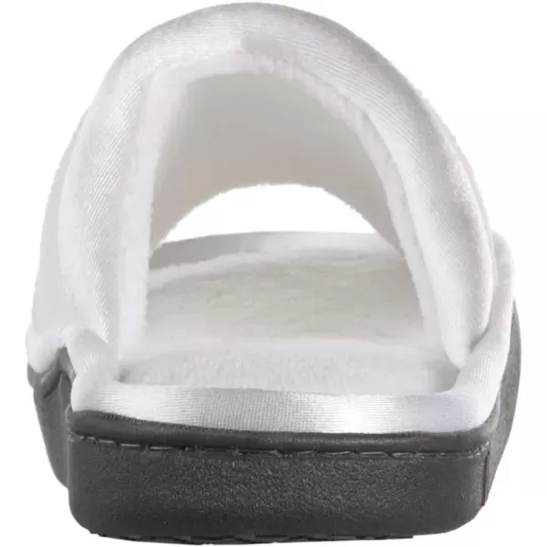 imageisotoner Womens Soft Microterry Wider Width Slide Slippers with Satin Trim and Comfort FootbedWhite
