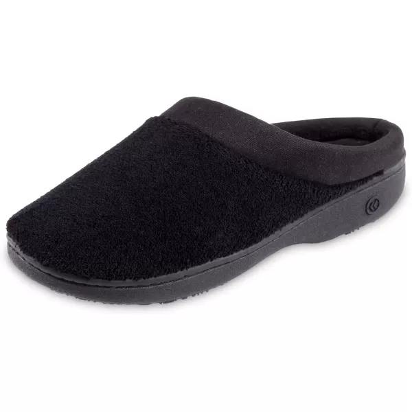 imageisotoner Womens Terry and Satin Slip on Cushioned Slipper with Memory Foam for IndoorOutdoor Comfort Flat SandalsBlack