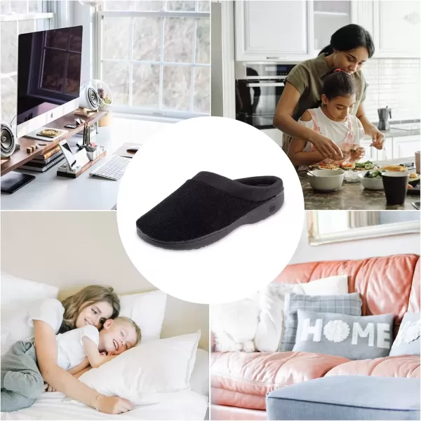 imageisotoner Womens Terry and Satin Slip on Cushioned Slipper with Memory Foam for IndoorOutdoor Comfort Flat SandalsBlack