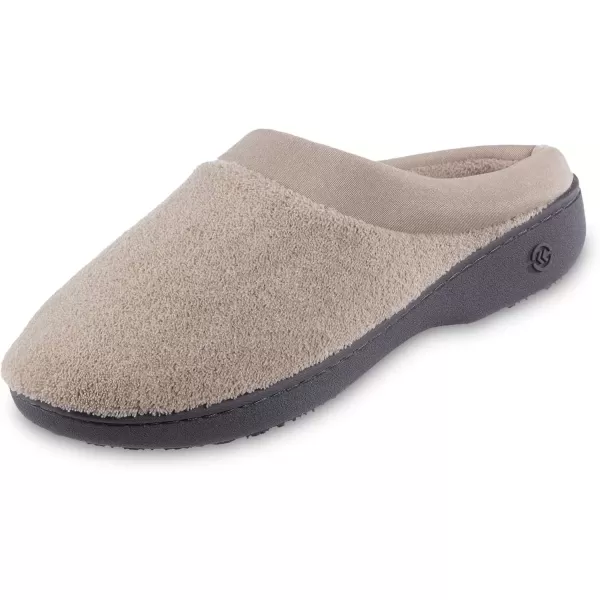 imageisotoner Womens Terry and Satin Slip on Cushioned Slipper with Memory Foam for IndoorOutdoor Comfort Flat SandalsStone