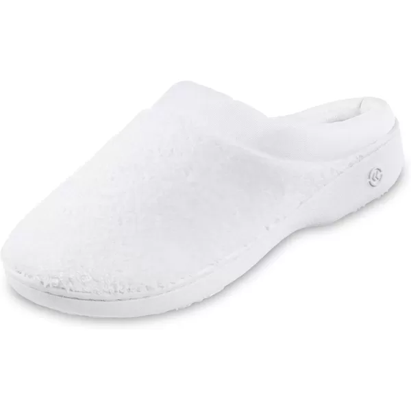 imageisotoner Womens Terry and Satin Slip on Cushioned Slipper with Memory Foam for IndoorOutdoor Comfort Flat SandalsWhite