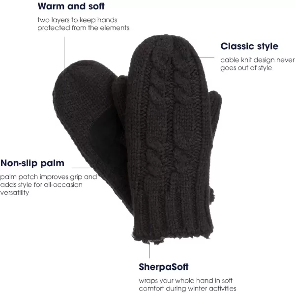 imageisotoner Womens Chunky Cable Knit Sherpasoft MittensBlack