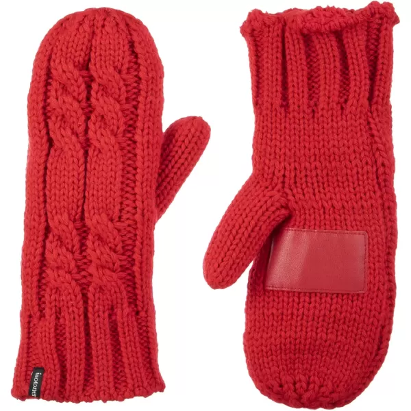 imageisotoner Womens Chunky Cable Knit Sherpasoft MittensChili