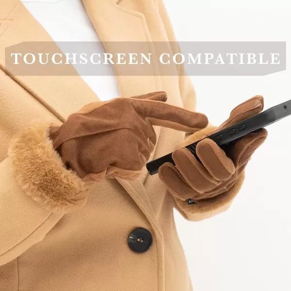 imageisotoner Womens Mya Microsuede Glove With Faux Fur Cuff Detail Touchscreen Compatible and Water RepellentAsh