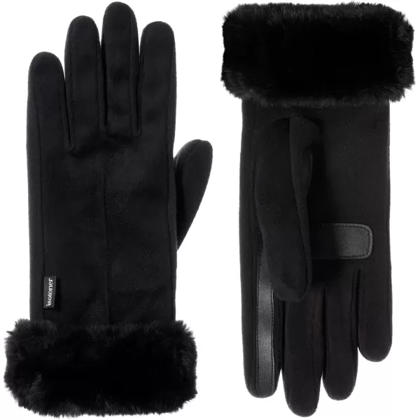 imageisotoner Womens Mya Microsuede Glove With Faux Fur Cuff Detail Touchscreen Compatible and Water RepellentBlack