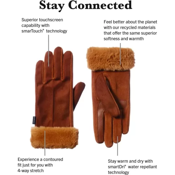 imageisotoner Womens Mya Microsuede Glove With Faux Fur Cuff Detail Touchscreen Compatible and Water RepellentCognac