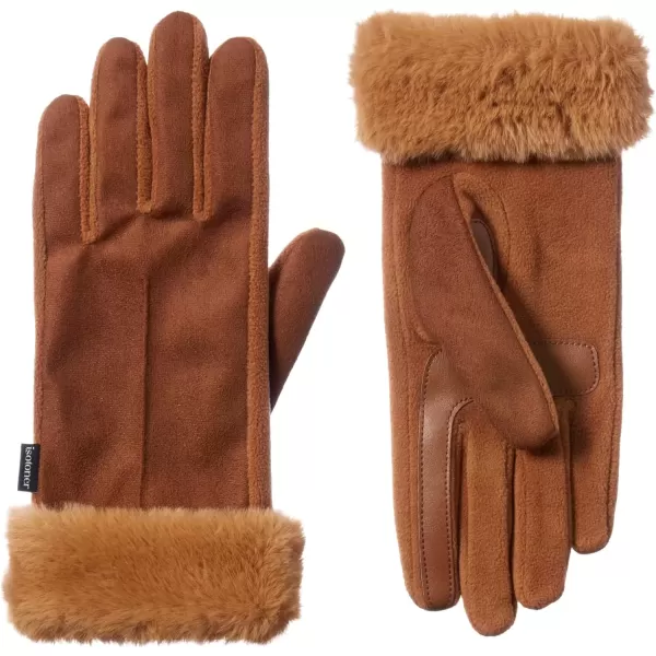 imageisotoner Womens Mya Microsuede Glove With Faux Fur Cuff Detail Touchscreen Compatible and Water RepellentCognac