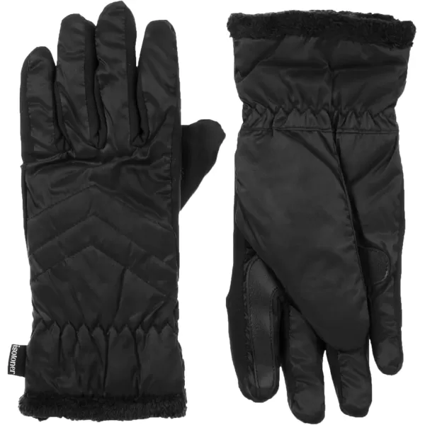 imageisotoner Womens Recycled Sleekheat Stretch Chevron Quilted Smartdri Cold Weather Glove Touchscreen CapableGlovesBlack