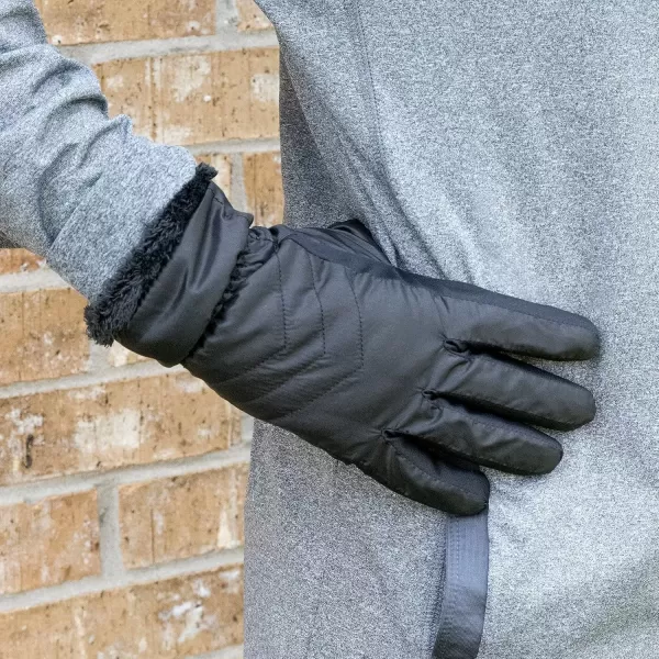 imageisotoner Womens Recycled Sleekheat Stretch Chevron Quilted Smartdri Cold Weather Glove Touchscreen CapableGlovesBlack