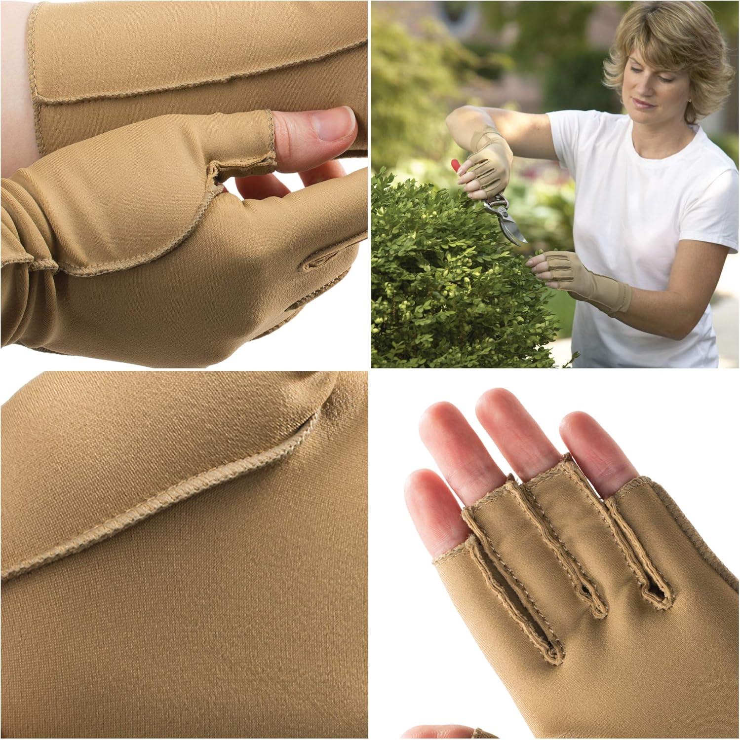 imageisotoner Women ampamp Men Arthritis Compression Rheumatoid Pain Relief Gloves for joint support with OpenFull finger designCamel
