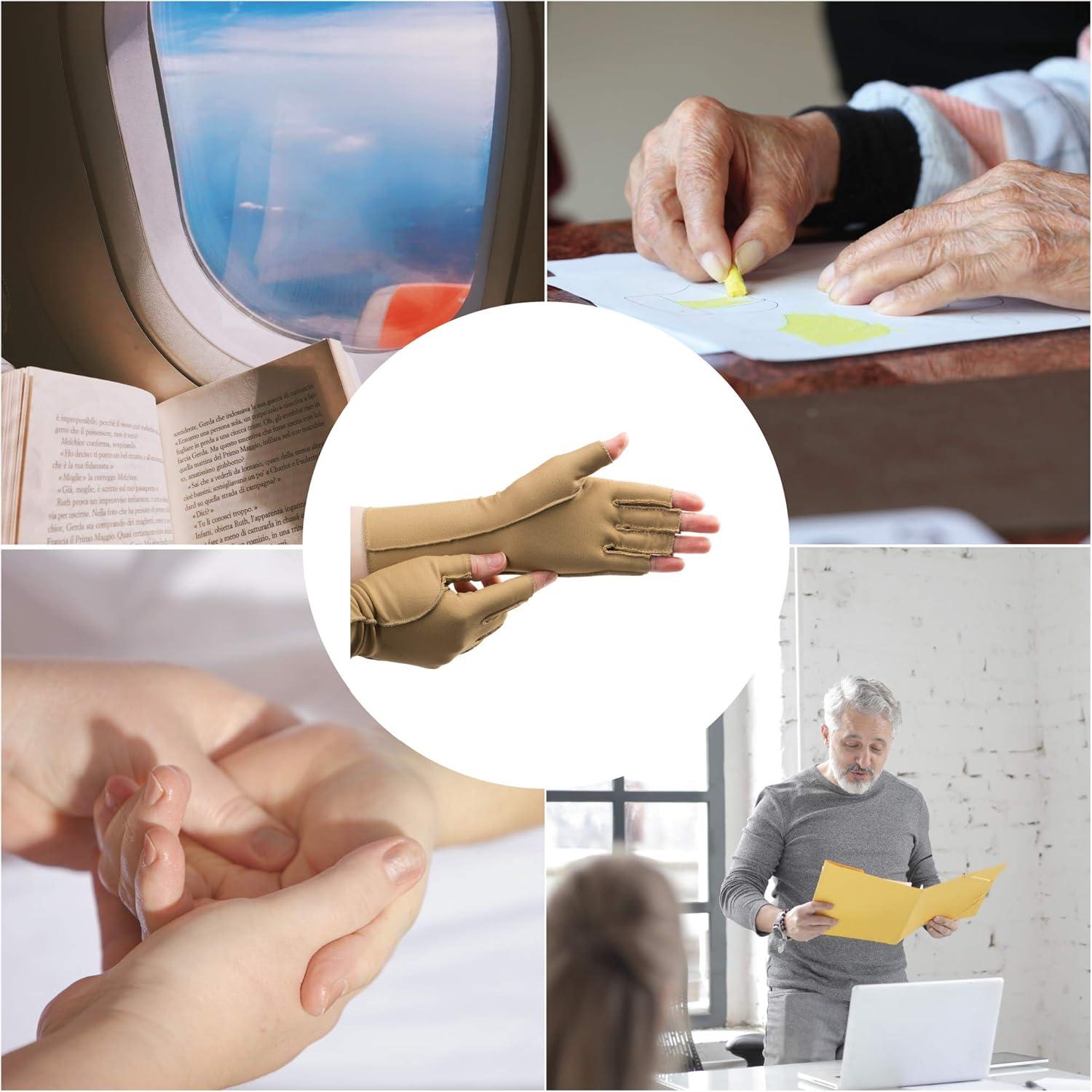 imageisotoner Women ampamp Men Arthritis Compression Rheumatoid Pain Relief Gloves for joint support with OpenFull finger designCamel