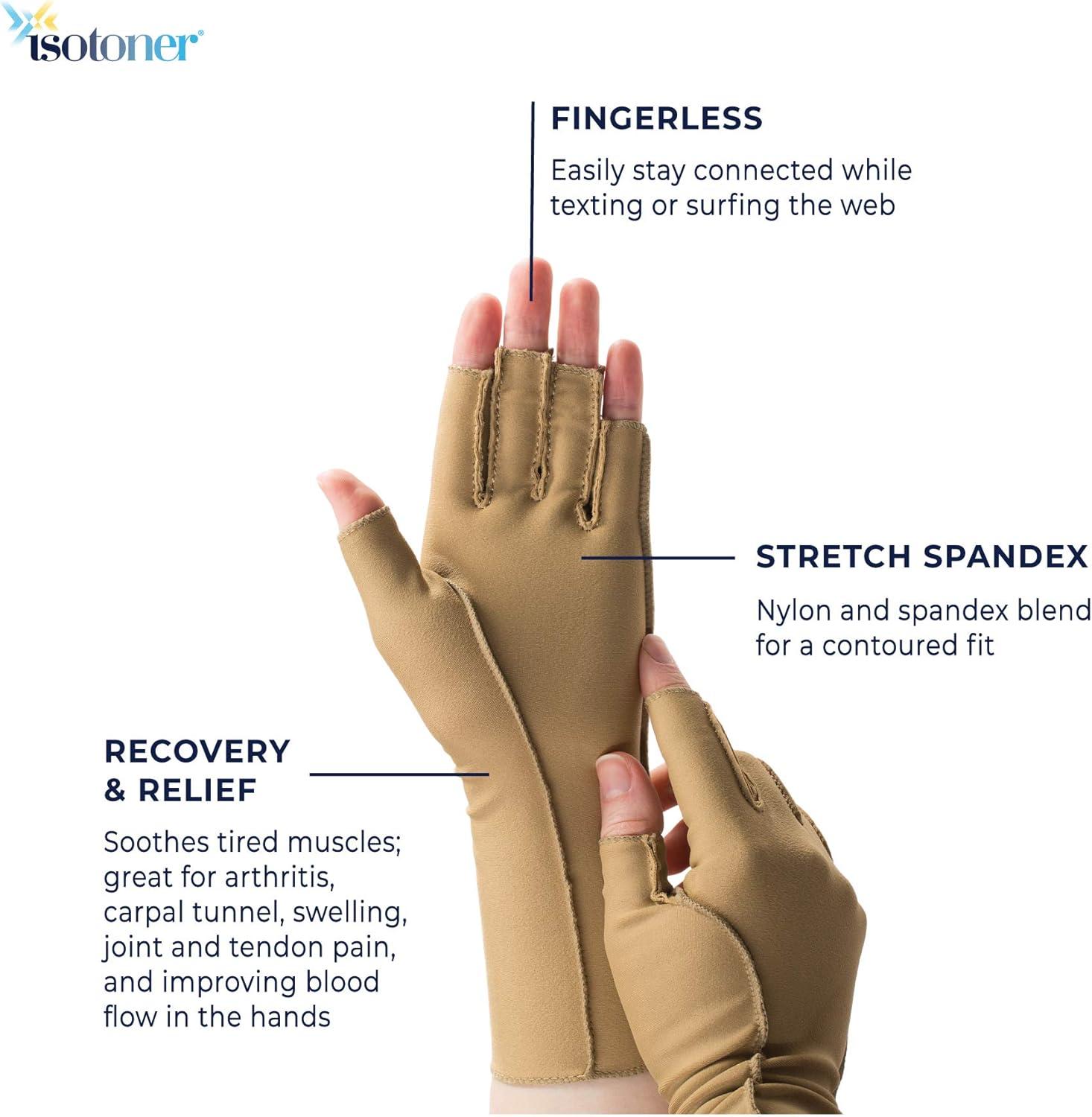 imageisotoner Women ampamp Men Arthritis Compression Rheumatoid Pain Relief Gloves for joint support with OpenFull finger designCamel