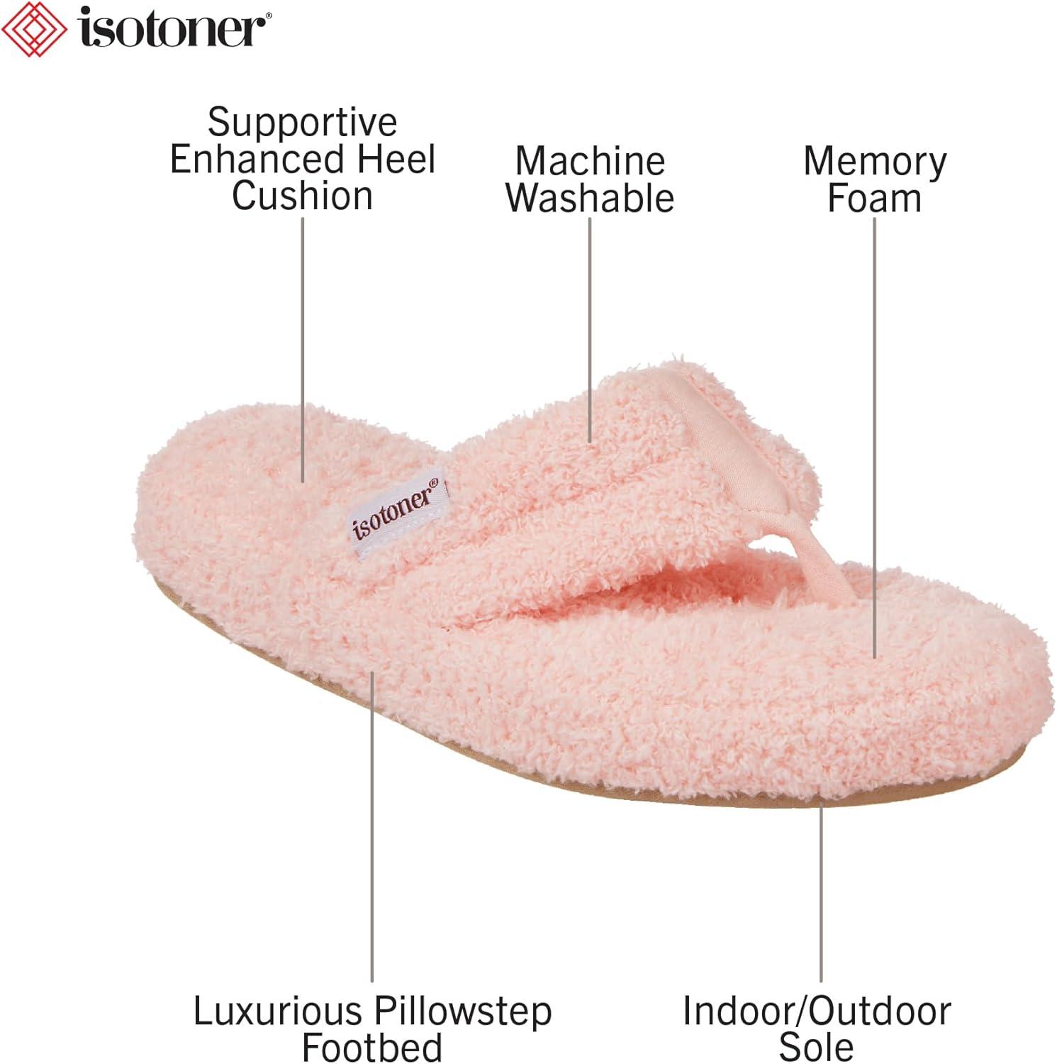 imageisotoner Womens Cozy Plush Terry Knit Joey Thong Slippers with Enhanced Heel CushionEvening Sand