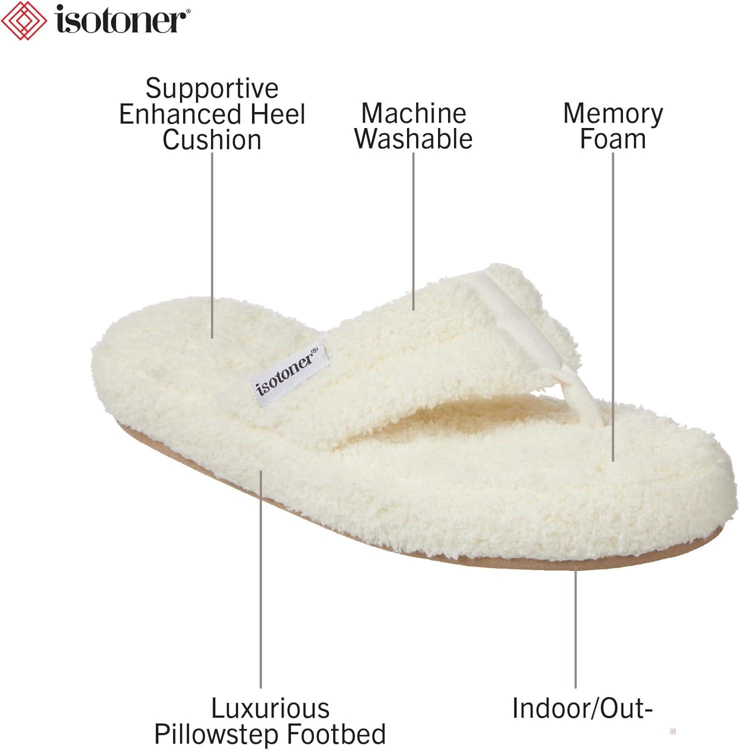 imageisotoner Womens Cozy Plush Terry Knit Joey Thong Slippers with Enhanced Heel CushionEwe