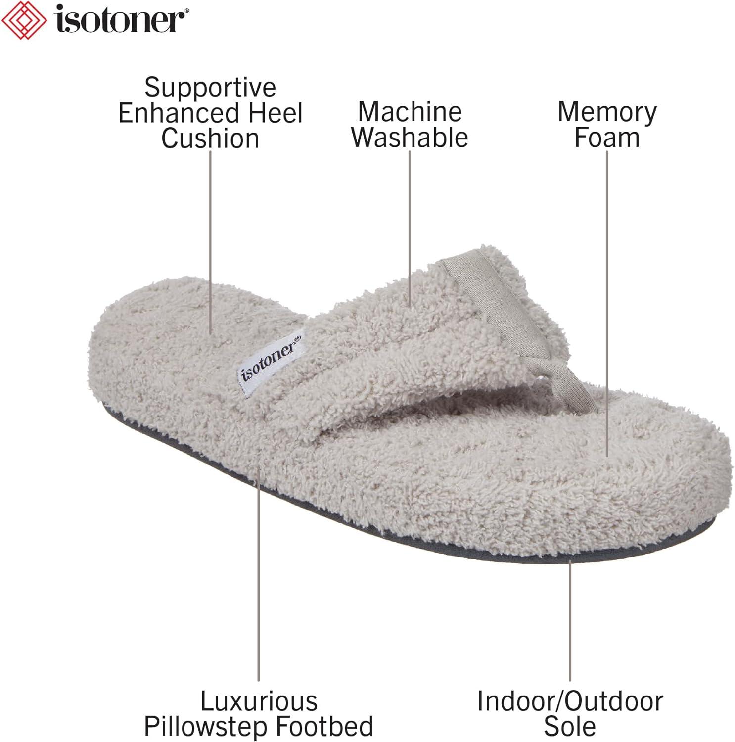 imageisotoner Womens Cozy Plush Terry Knit Joey Thong Slippers with Enhanced Heel CushionLight Grey