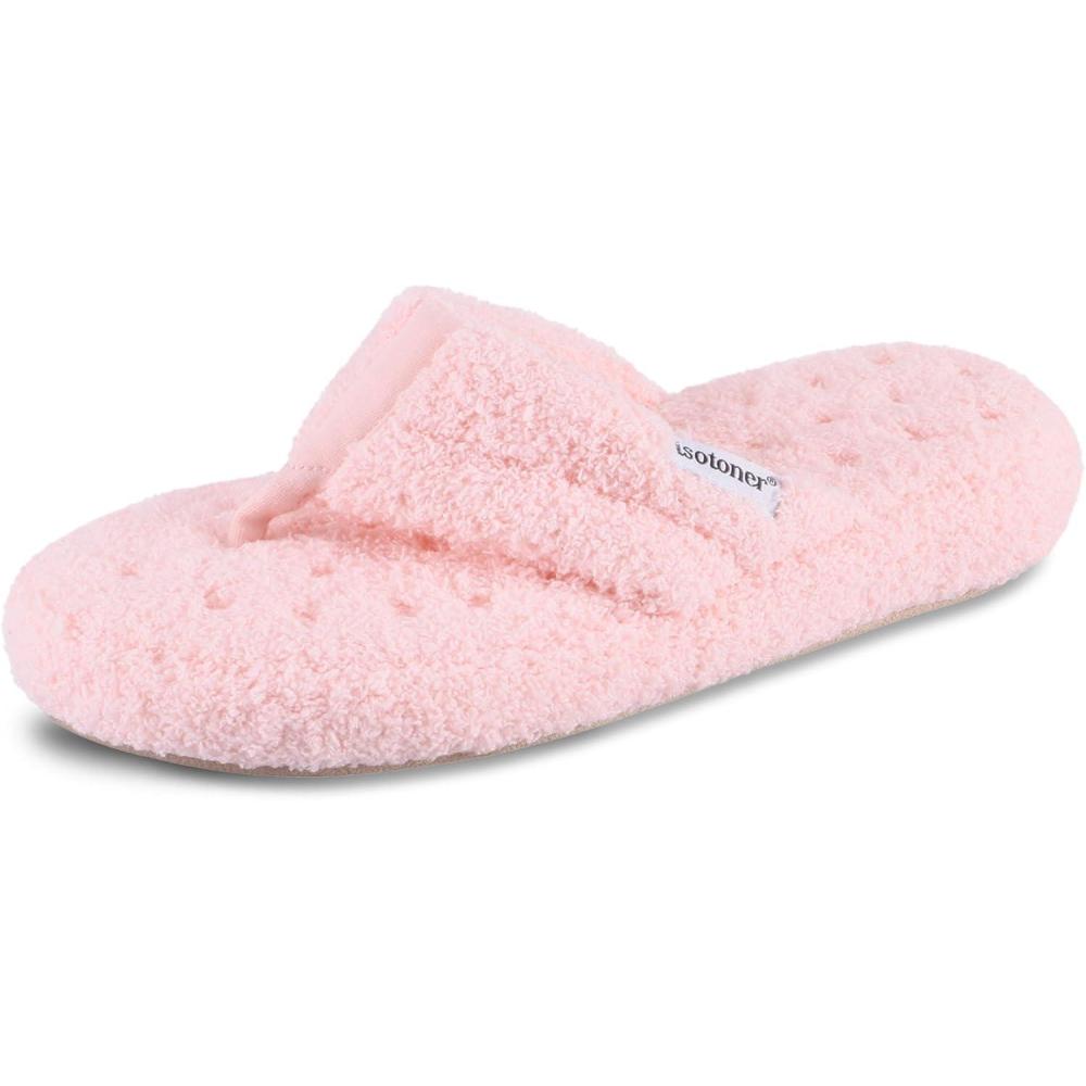 imageisotoner Womens Cozy Plush Terry Knit Joey Thong Slippers with Enhanced Heel CushionEvening Sand