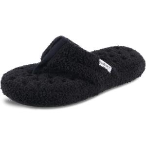 imageisotoner Womens Cozy Plush Terry Knit Joey Thong Slippers with Enhanced Heel CushionBlack