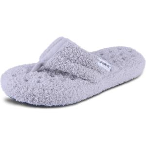 imageisotoner Womens Cozy Plush Terry Knit Joey Thong Slippers with Enhanced Heel CushionLight Grey