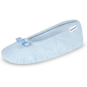 imageisotoner Womens Diamond Microterry Gemma Ballerina SlippersSuede Sole with Memory Foam Comfort Machine WashableBlue Fog Diamond